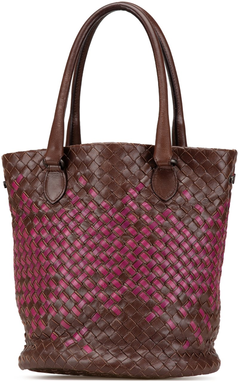 Bottega Veneta Bicolor Nappa Intrecciato Bucket Bag Bruin