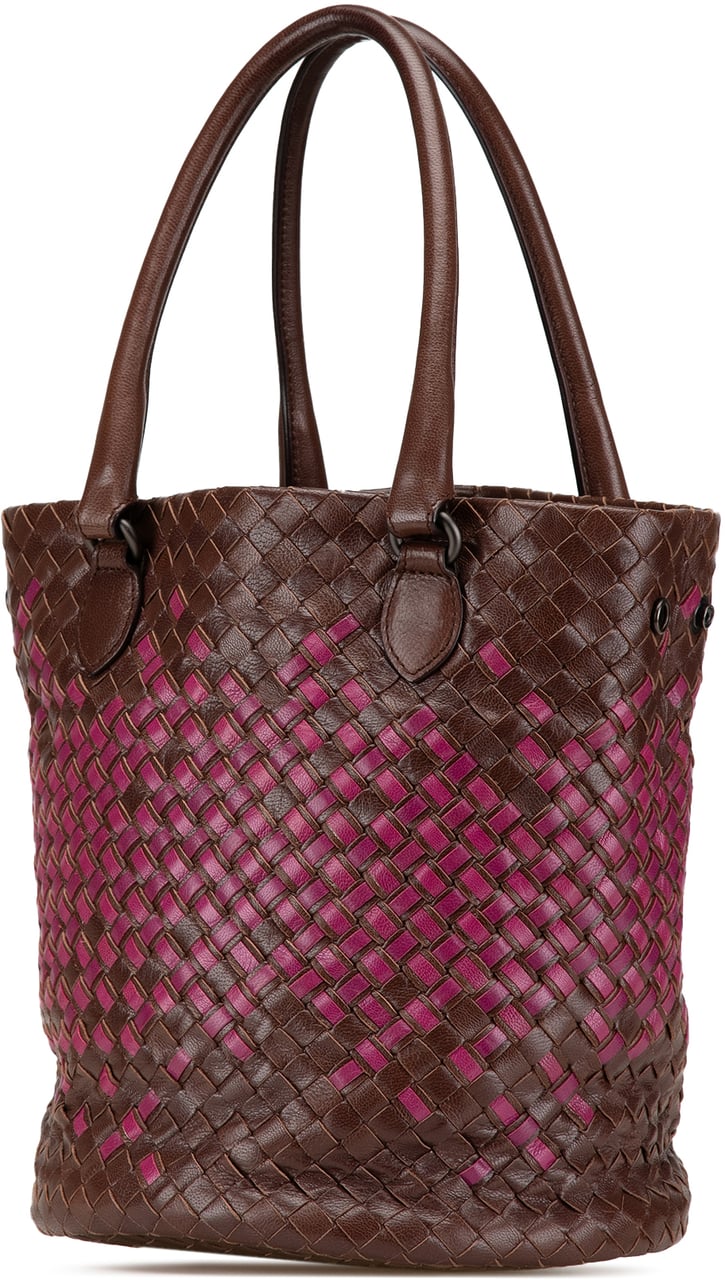 Bottega Veneta Bicolor Nappa Intrecciato Bucket Bag Bruin