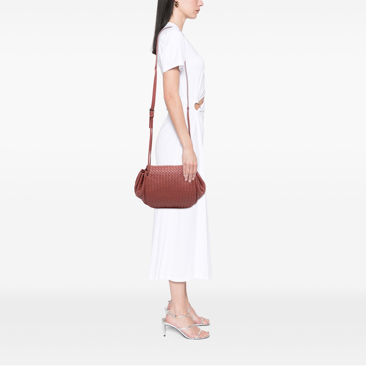 Bottega Veneta Nappa Intrecciato Flap Crossbody Rood