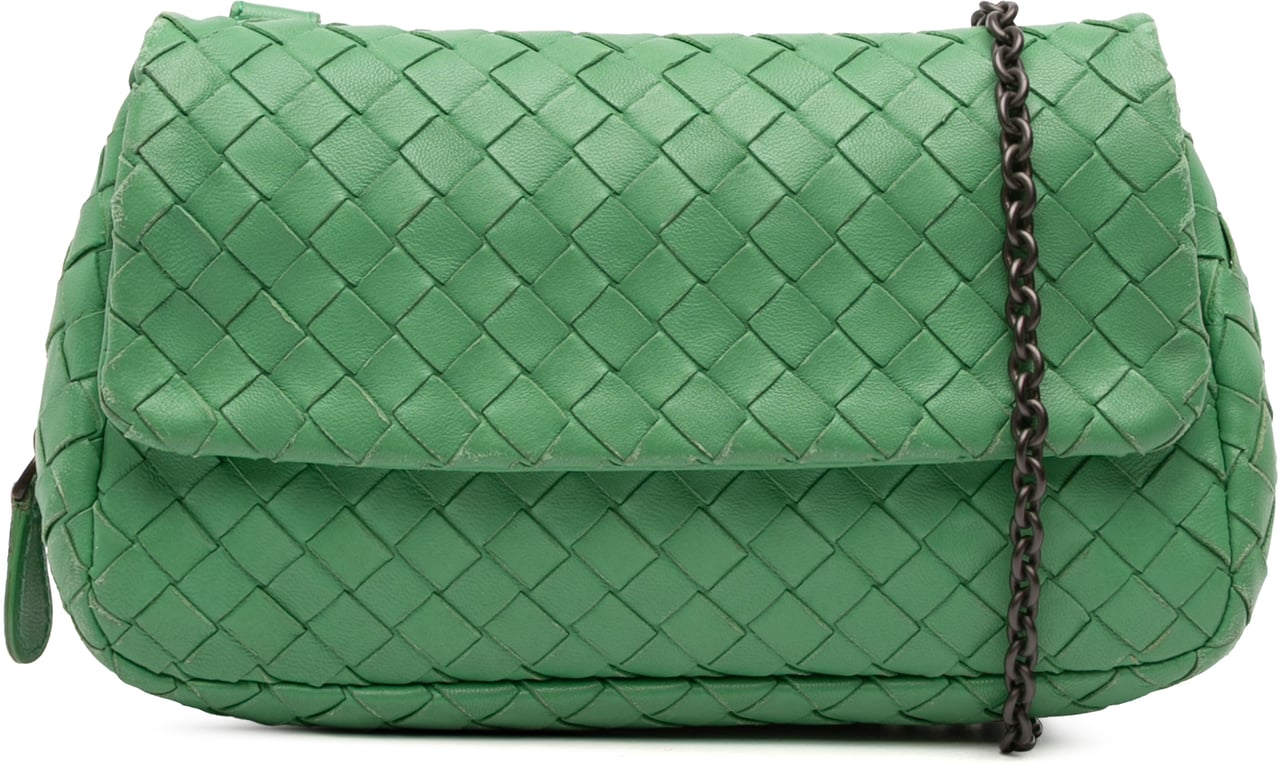 Bottega Veneta Mini Nappa Intrecciato Expandable Chain Crossbody Groen