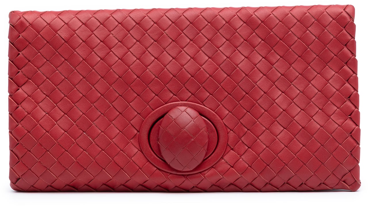 Bottega Veneta Nappa Intrecciato Turn Lock Clutch Rood