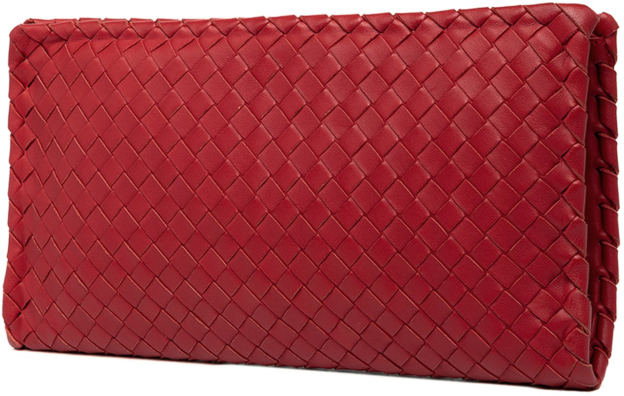 Bottega Veneta Nappa Intrecciato Turn Lock Clutch Rood