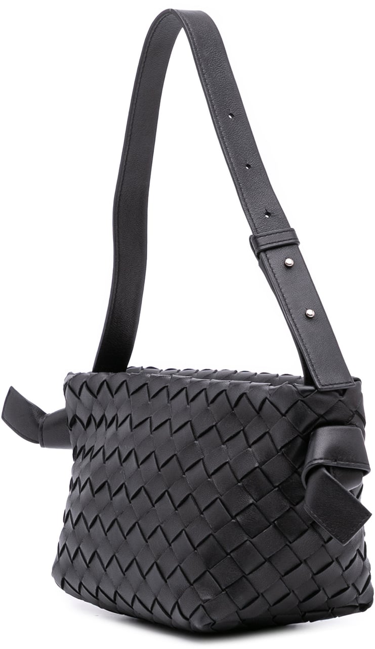 Bottega Veneta Lambskin Intrecciato Tie Shoulder Bag Zwart