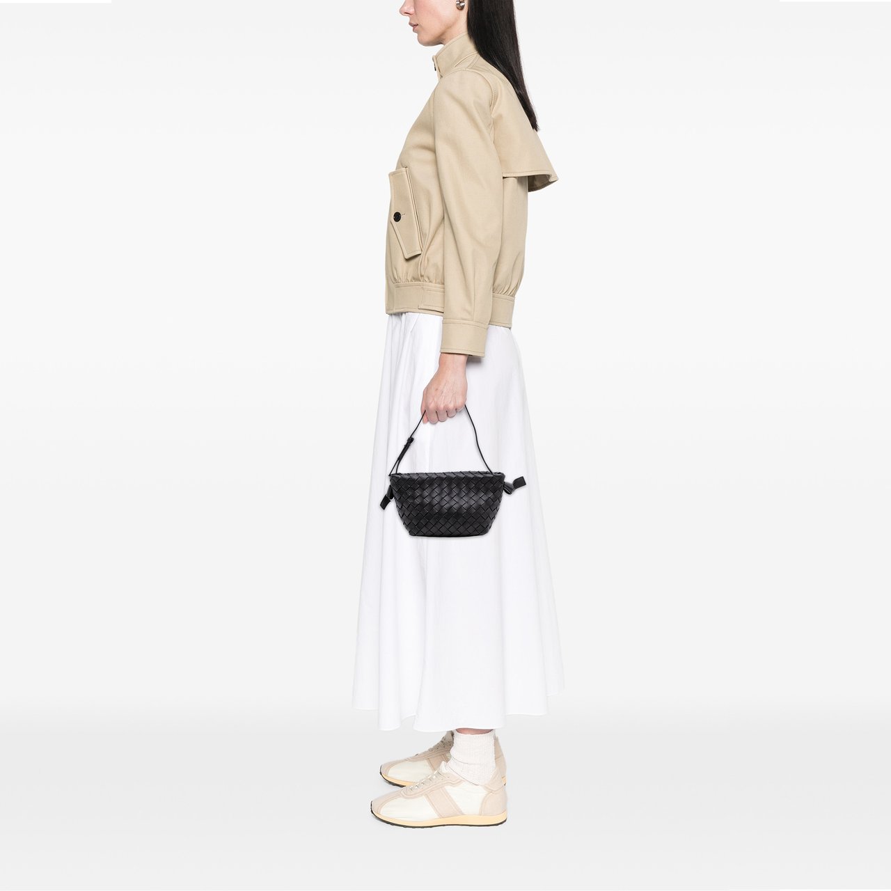 Bottega Veneta Lambskin Intrecciato Tie Shoulder Bag Zwart