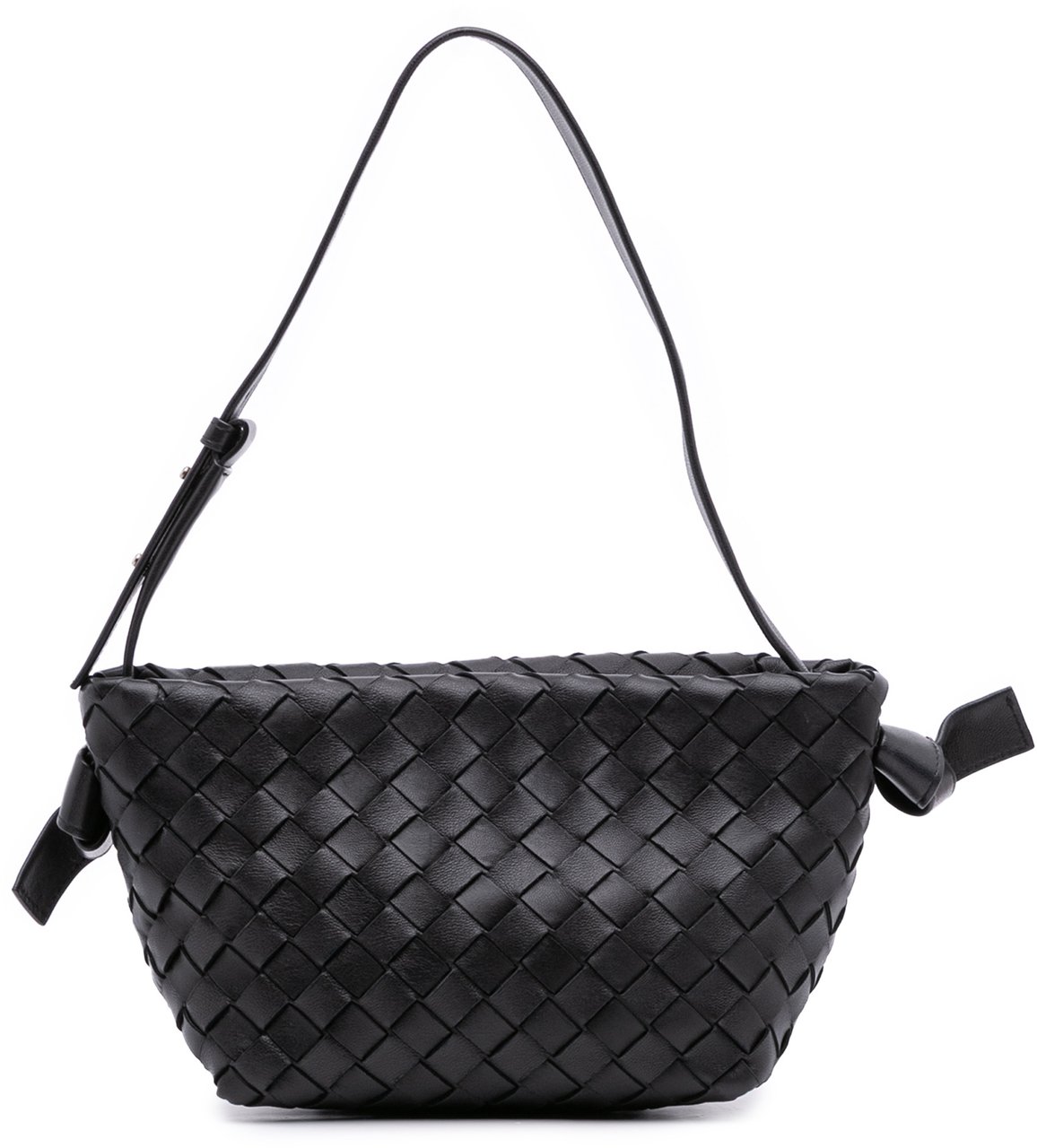 Bottega Veneta Lambskin Intrecciato Tie Shoulder Bag Zwart