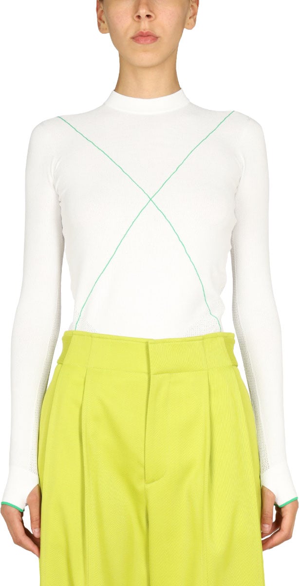 Bottega Veneta Polo Neck Sweater with Contrasting Seams Wit