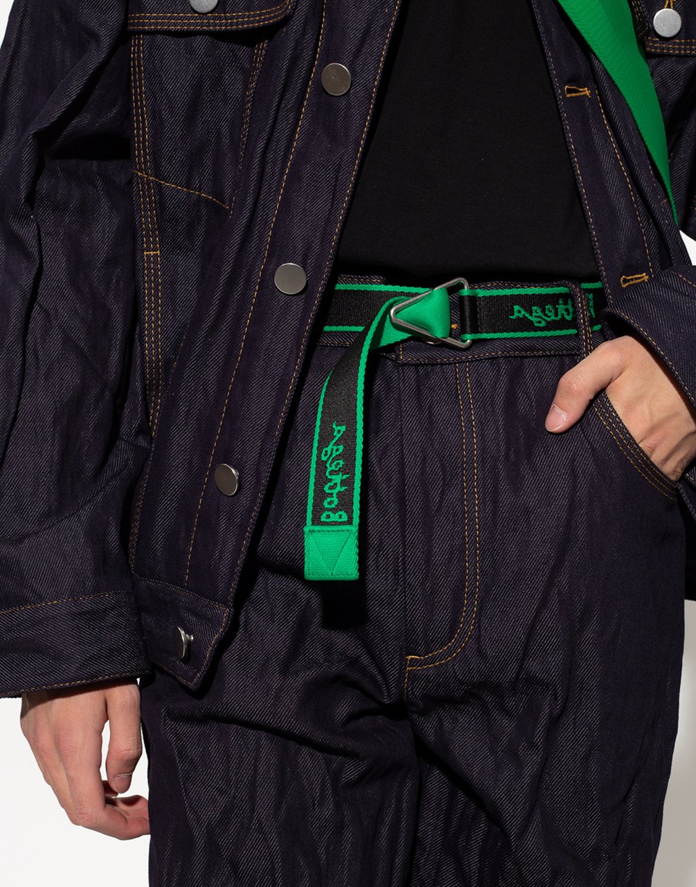 Bottega Veneta Triangle Logo Nastro Reverse Belt Groen