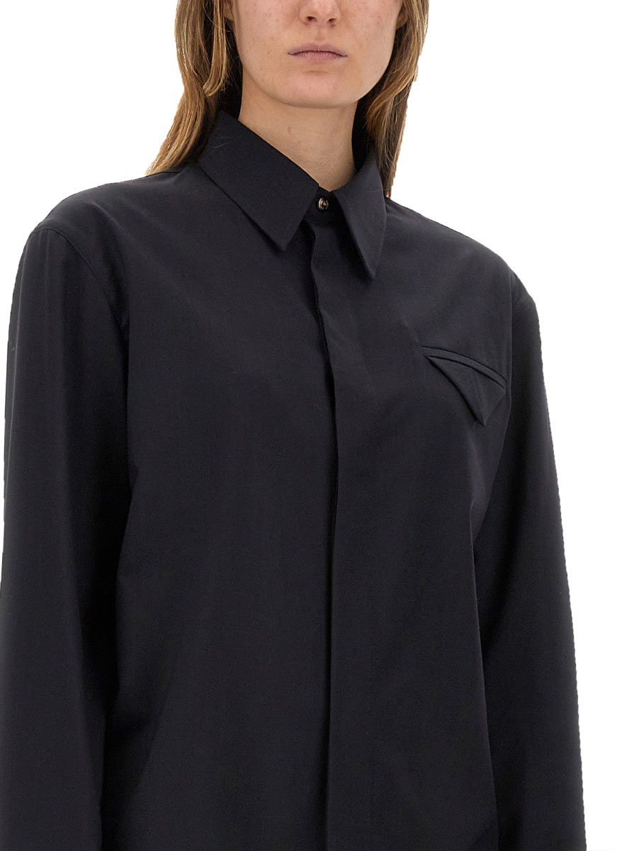 Bottega Veneta Tailored Wool Shirt with Structured Collar Zwart