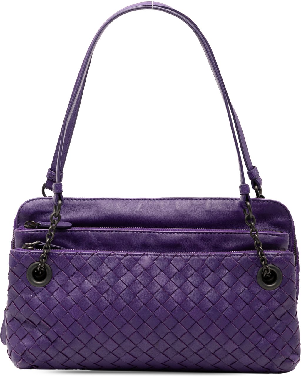 Bottega Veneta Nappa Intrecciato Triple Zip Shoulder Bag Paars