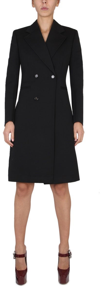 Bottega Veneta Button Closure Wool Coat with Partially Visible Design Zwart