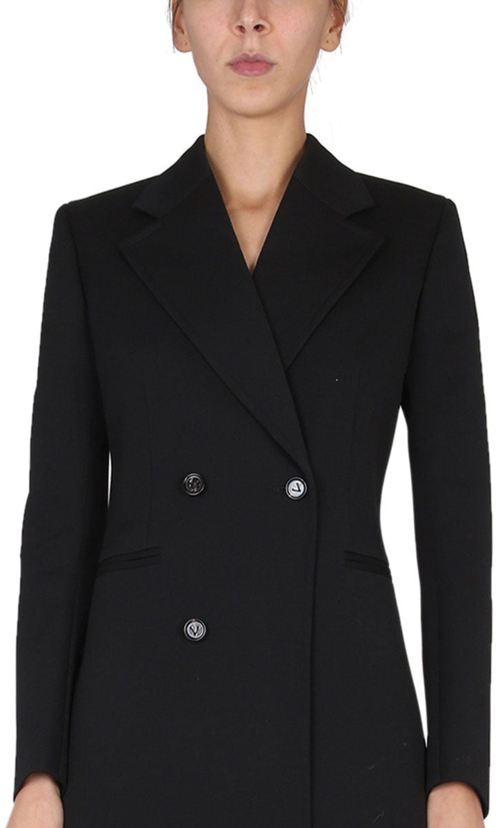Bottega Veneta Button Closure Wool Coat with Partially Visible Design Zwart