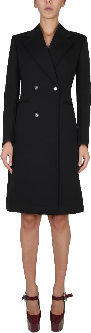 Bottega Veneta Button Closure Wool Coat with Partially Visible Design Zwart