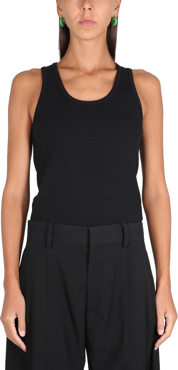 Bottega Veneta Ribbed Slim-Fit Top with Round Neckline Zwart