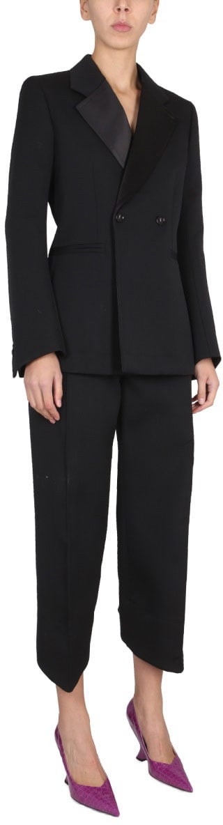 Bottega Veneta Wool Jacket with Satin Chintz Lapels Zwart
