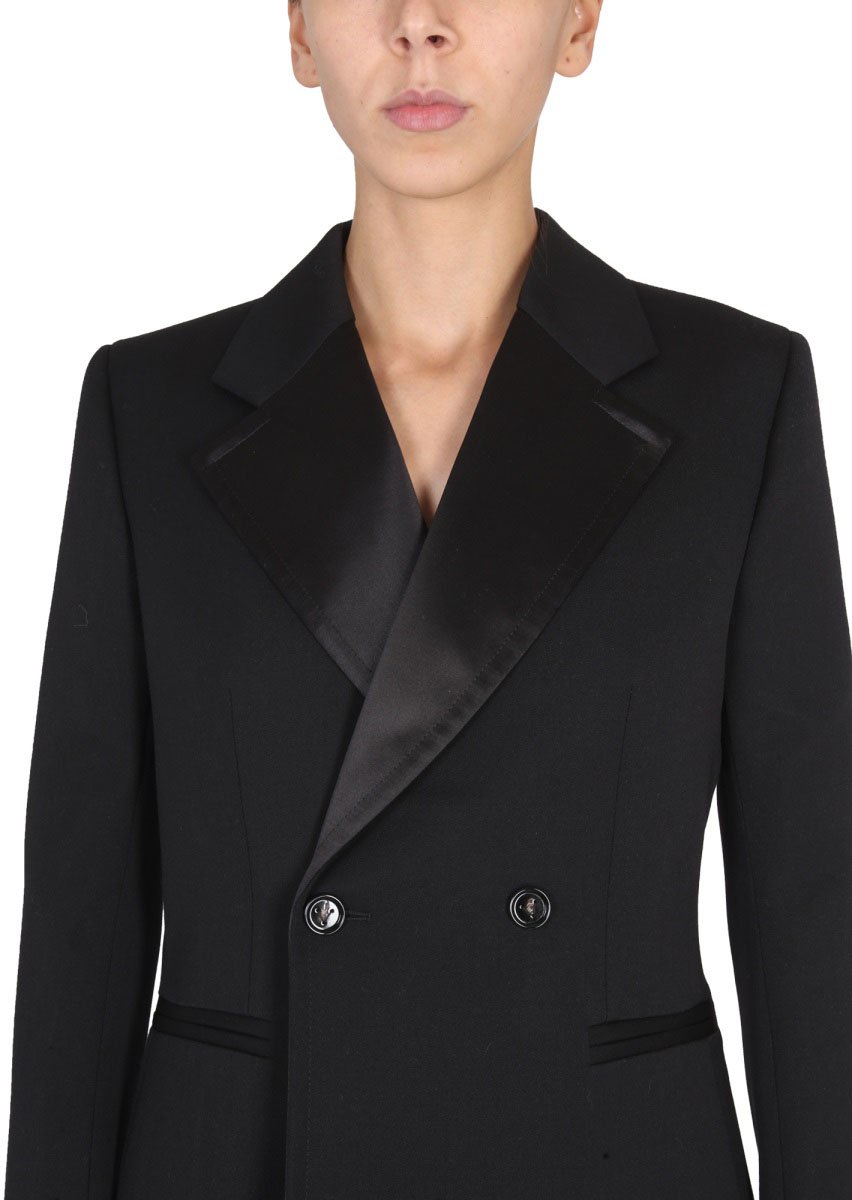 Bottega Veneta Wool Jacket with Satin Chintz Lapels Zwart