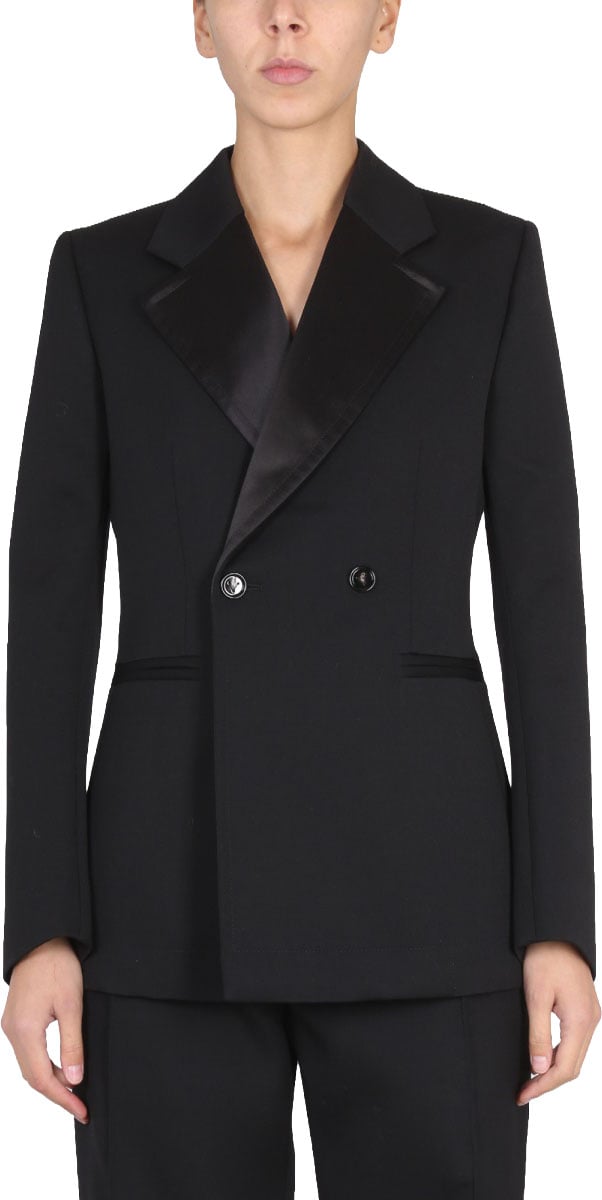 Bottega Veneta Wool Jacket with Satin Chintz Lapels Zwart