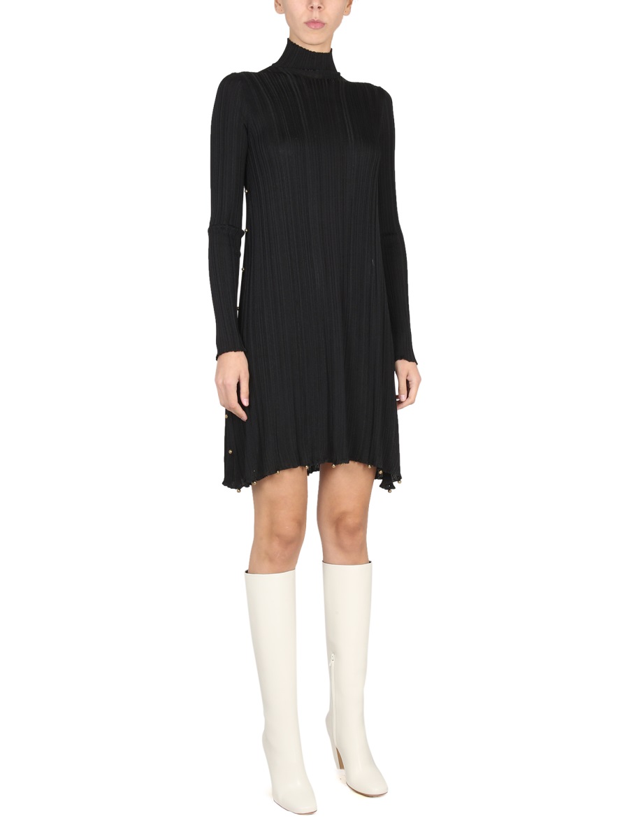 Bottega Veneta Hand-Embellished High Neck Plisse Dress Neutraal