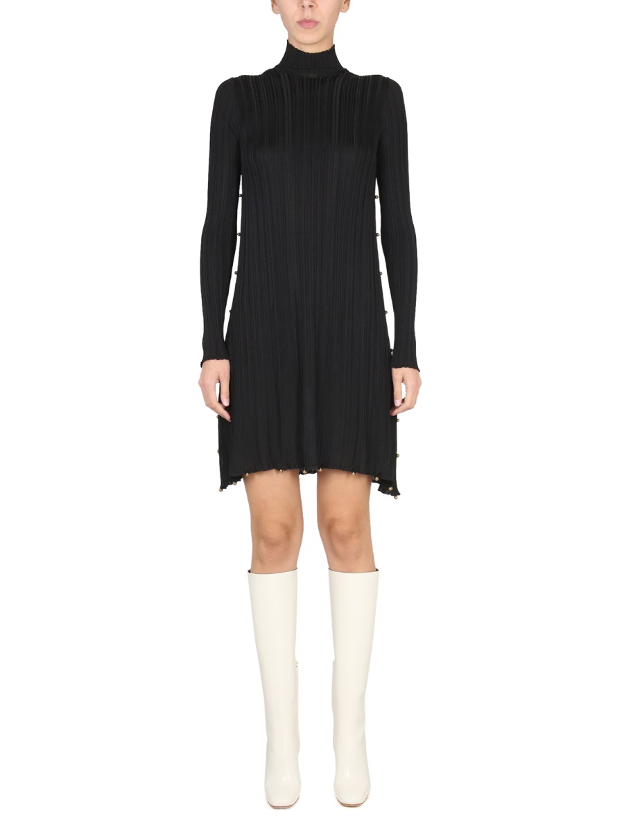 Bottega Veneta Hand-Embellished High Neck Plisse Dress Neutraal