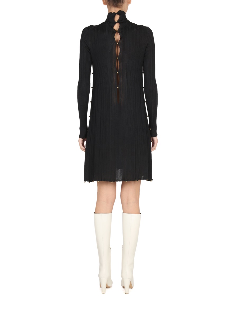 Bottega Veneta Hand-Embellished High Neck Plisse Dress Neutraal