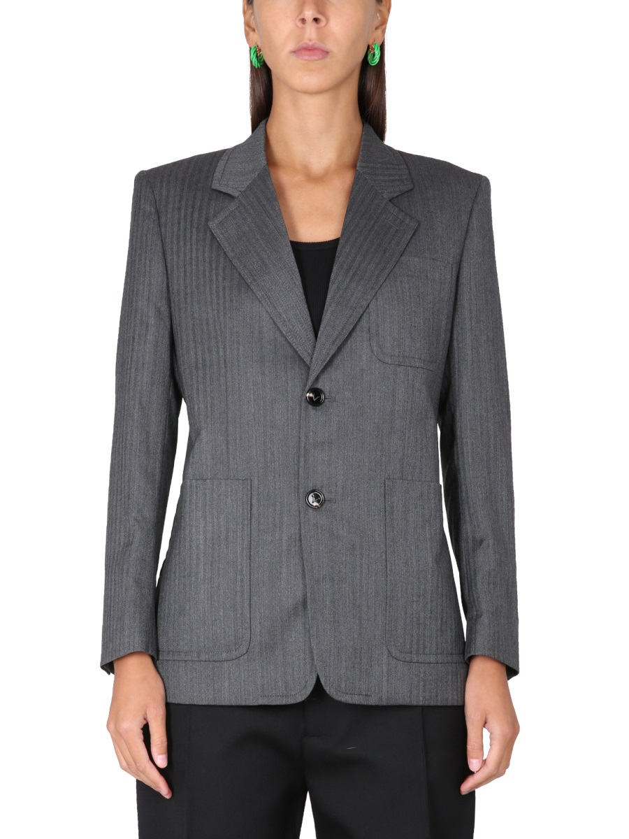 Bottega Veneta Textured Chevron Pattern Wool Jacket Grijs
