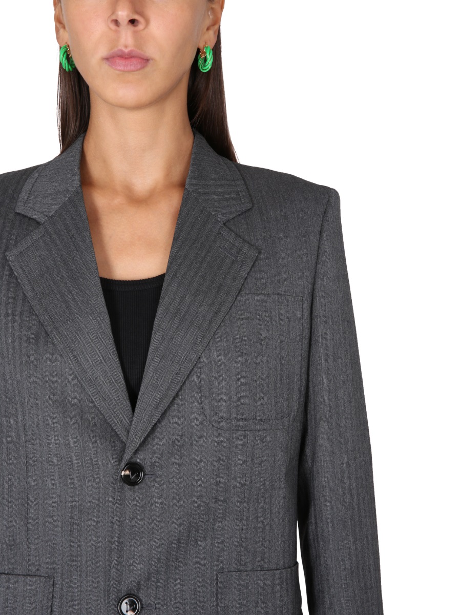 Bottega Veneta Textured Chevron Pattern Wool Jacket Grijs