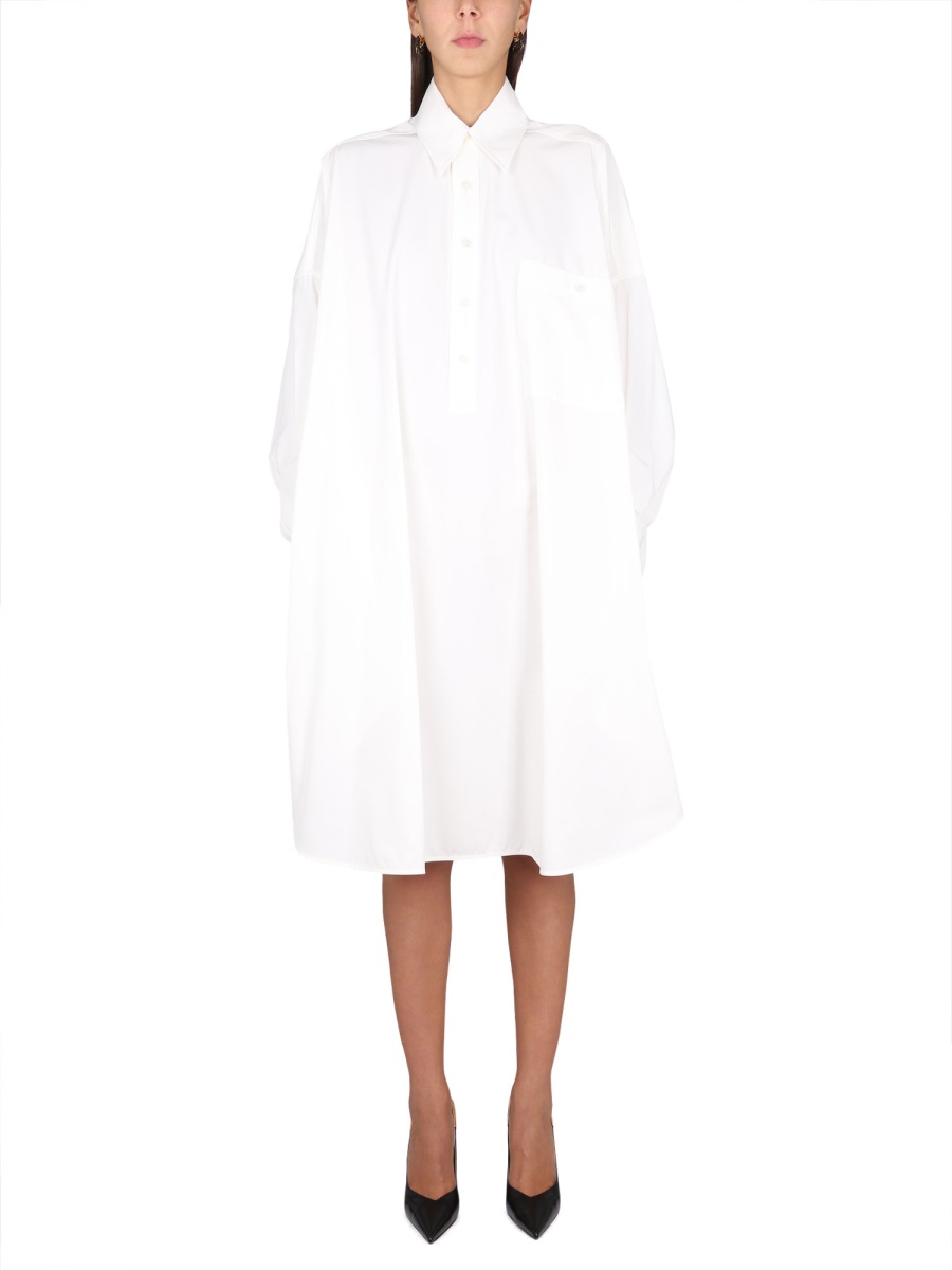 Bottega Veneta Structured Cotton Blend Dress with Pointed Collar Wit