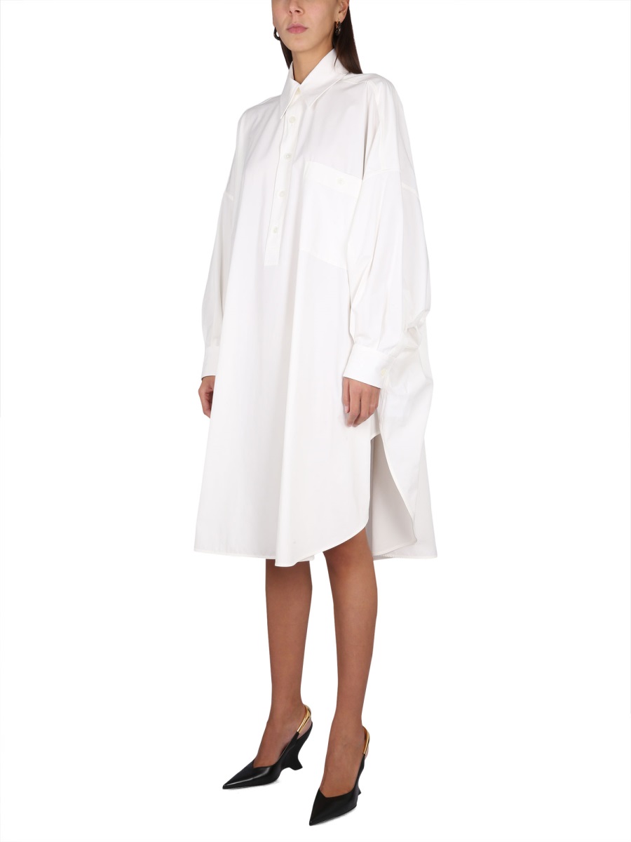Bottega Veneta Structured Cotton Blend Dress with Pointed Collar Wit