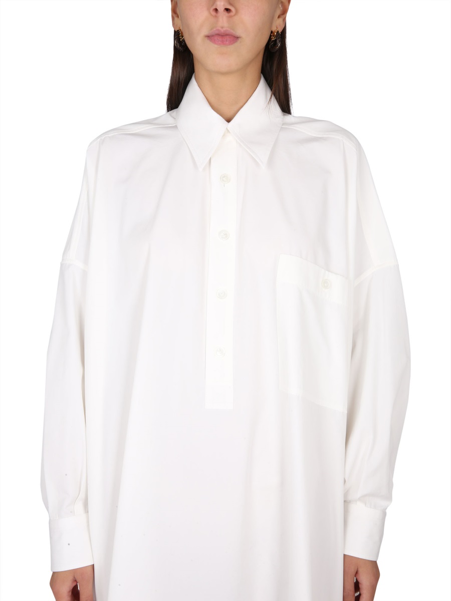 Bottega Veneta Structured Cotton Blend Dress with Pointed Collar Wit