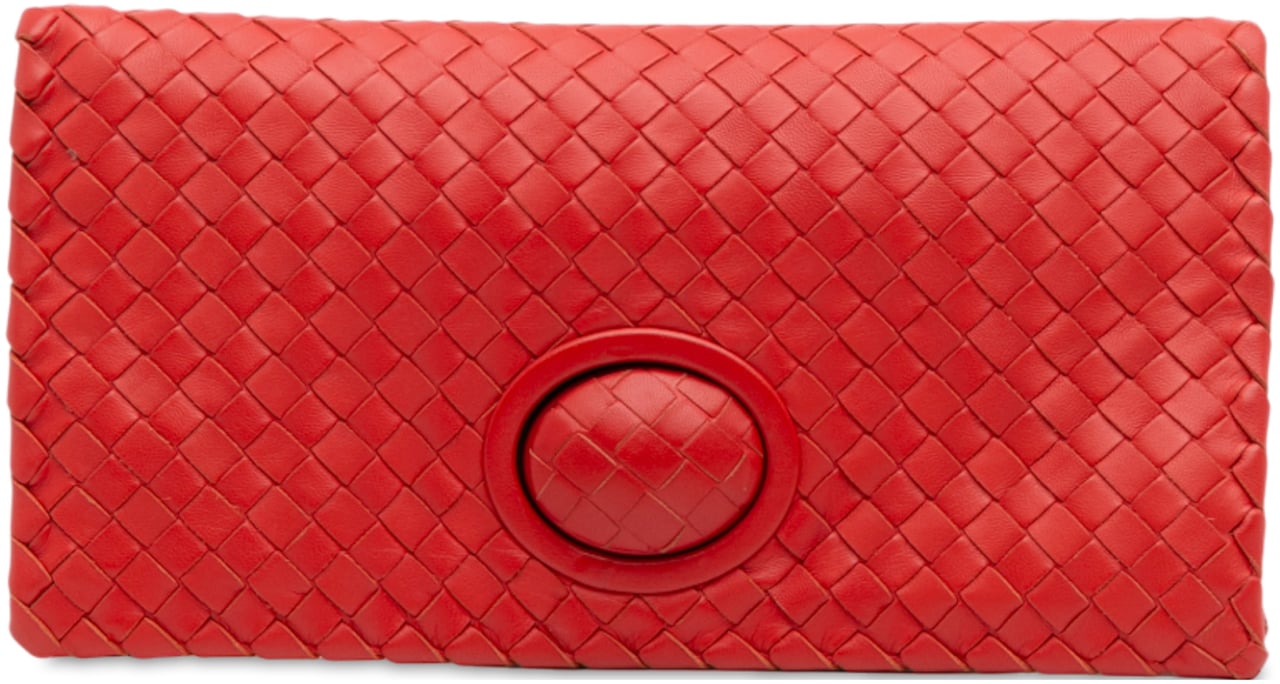 Bottega Veneta Nappa Intrecciato Turn Lock Clutch Rood