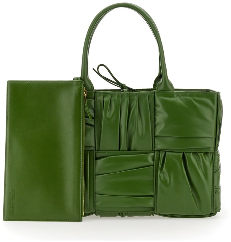 Bottega Veneta Textured Green Calfskin Small Bow Tote Bag Groen