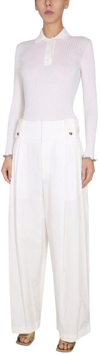 Bottega Veneta High-Waisted Wide Leg Pants with Button Wit