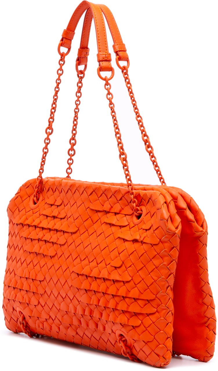 Bottega Veneta Nappa Intrecciato Ruffle Duo Shoulder Bag Oranje
