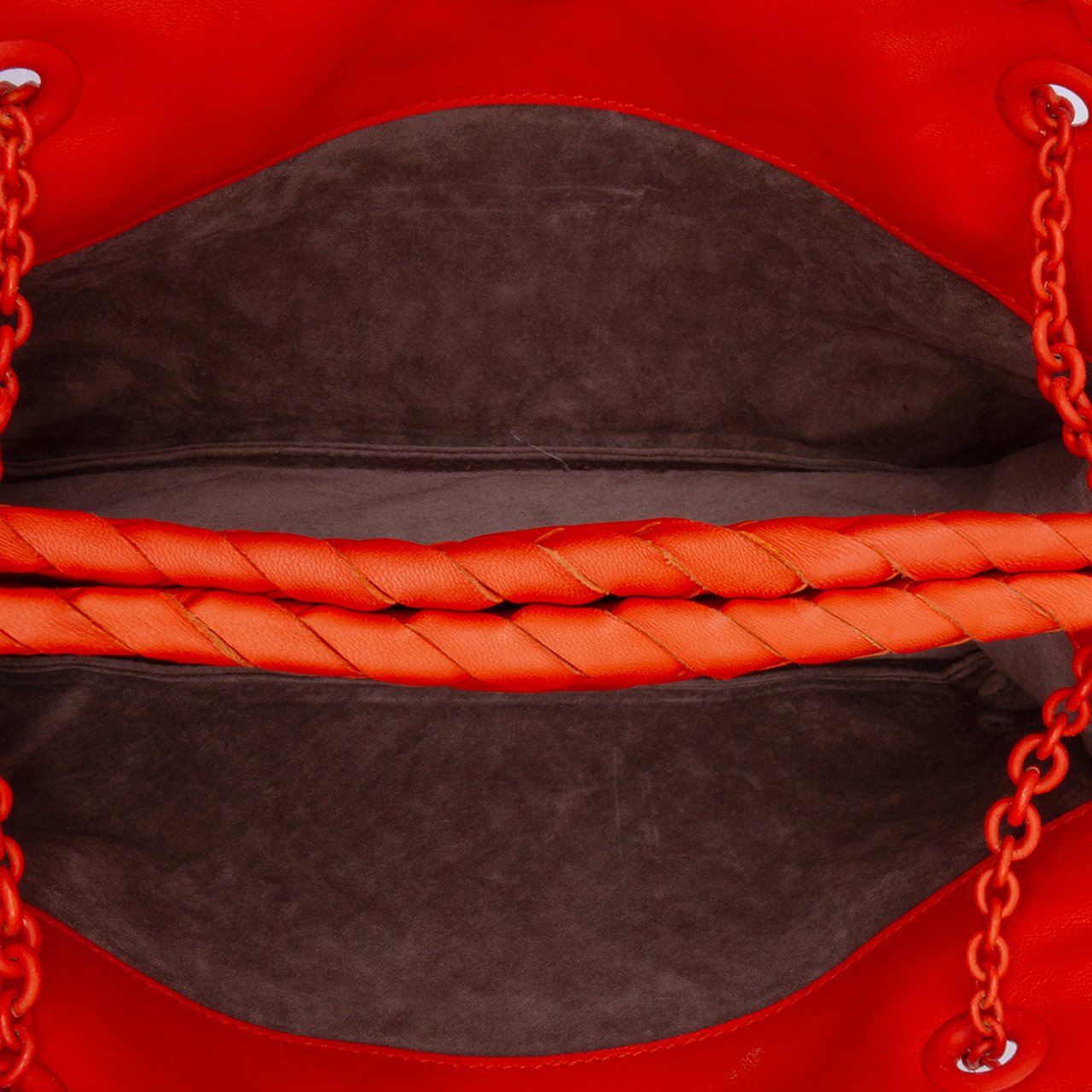 Bottega Veneta Nappa Intrecciato Ruffle Duo Shoulder Bag Oranje