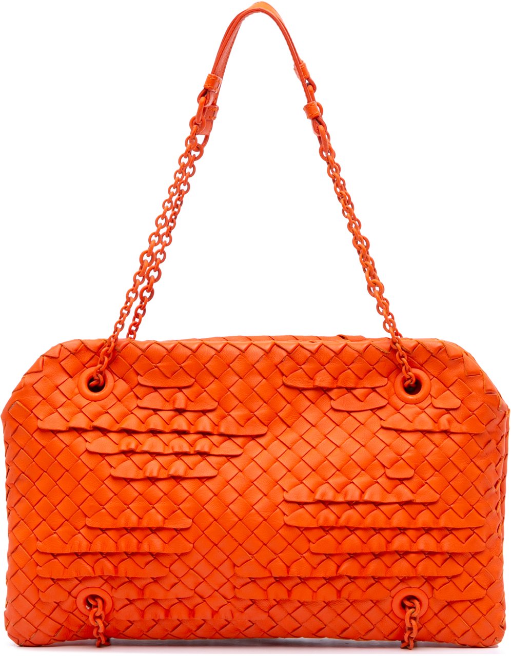 Bottega Veneta Nappa Intrecciato Ruffle Duo Shoulder Bag Oranje