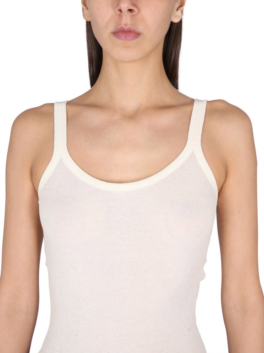 Bottega Veneta Slim Fit Cotton Blend Top with Round Neckline Wit