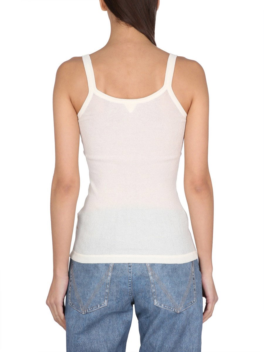Bottega Veneta Slim Fit Cotton Blend Top with Round Neckline Wit