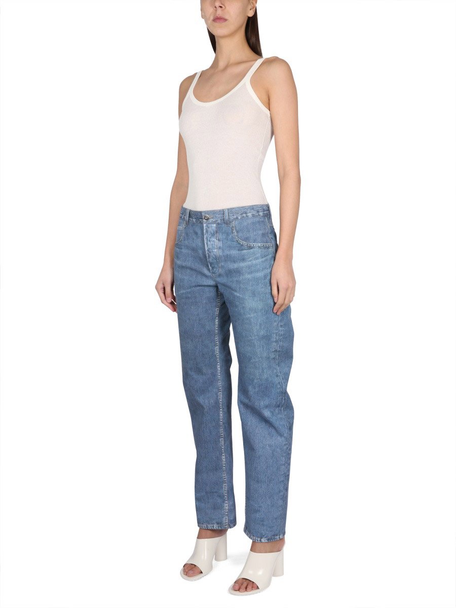 Bottega Veneta Slim Fit Cotton Blend Top with Round Neckline Wit