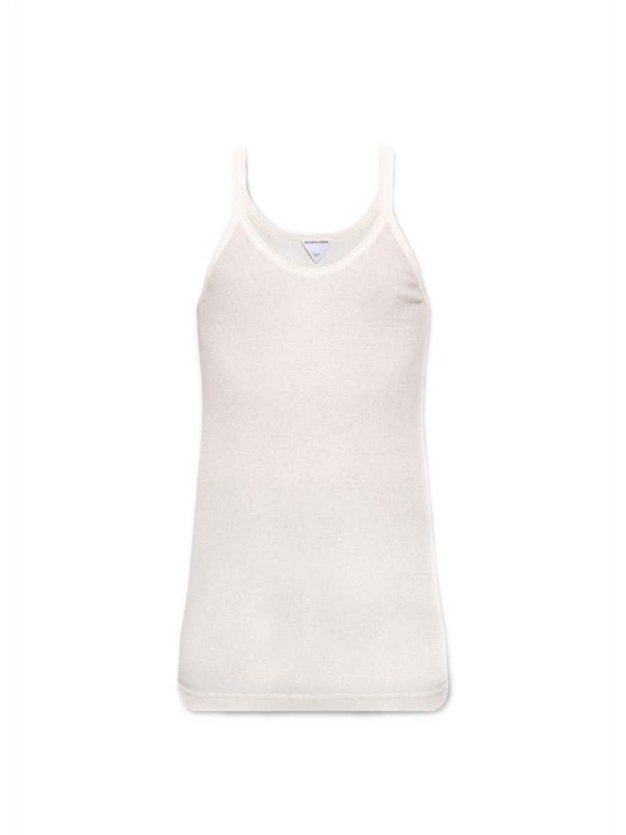 Bottega Veneta Ribbed Cotton Tank Top with Round Neckline Neutraal