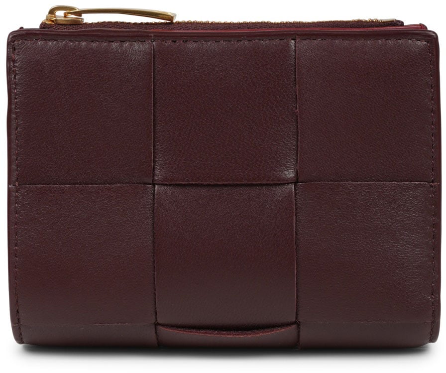 Bottega Veneta Compact Bi-Fold Wallet With Woven Detail Zwart