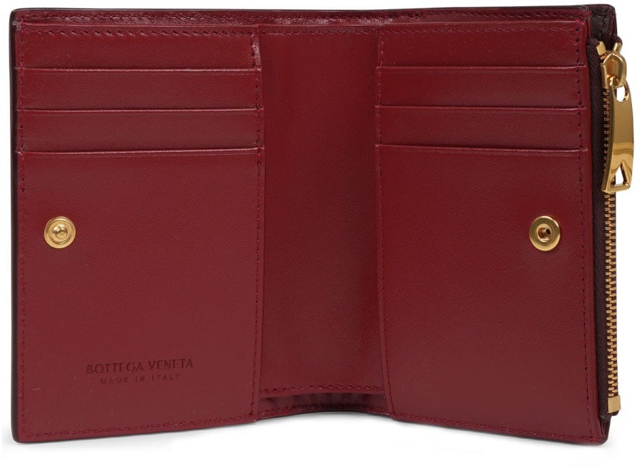 Bottega Veneta Compact Bi-Fold Wallet With Woven Detail Zwart