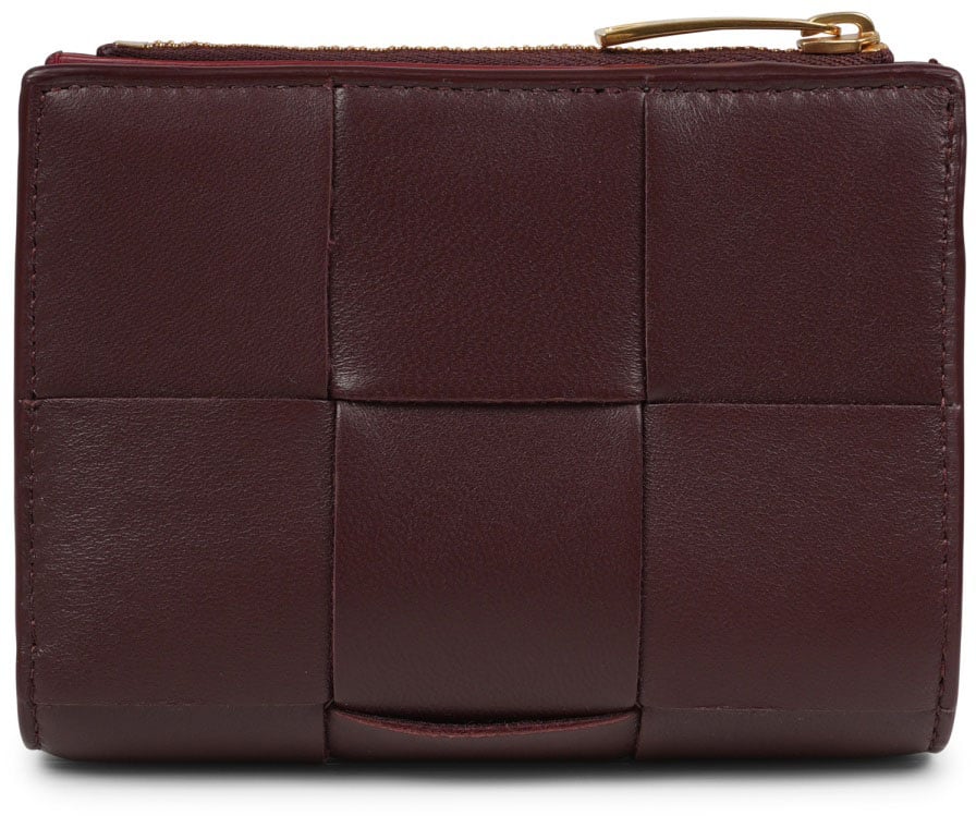 Bottega Veneta Compact Bi-Fold Wallet With Woven Detail Zwart