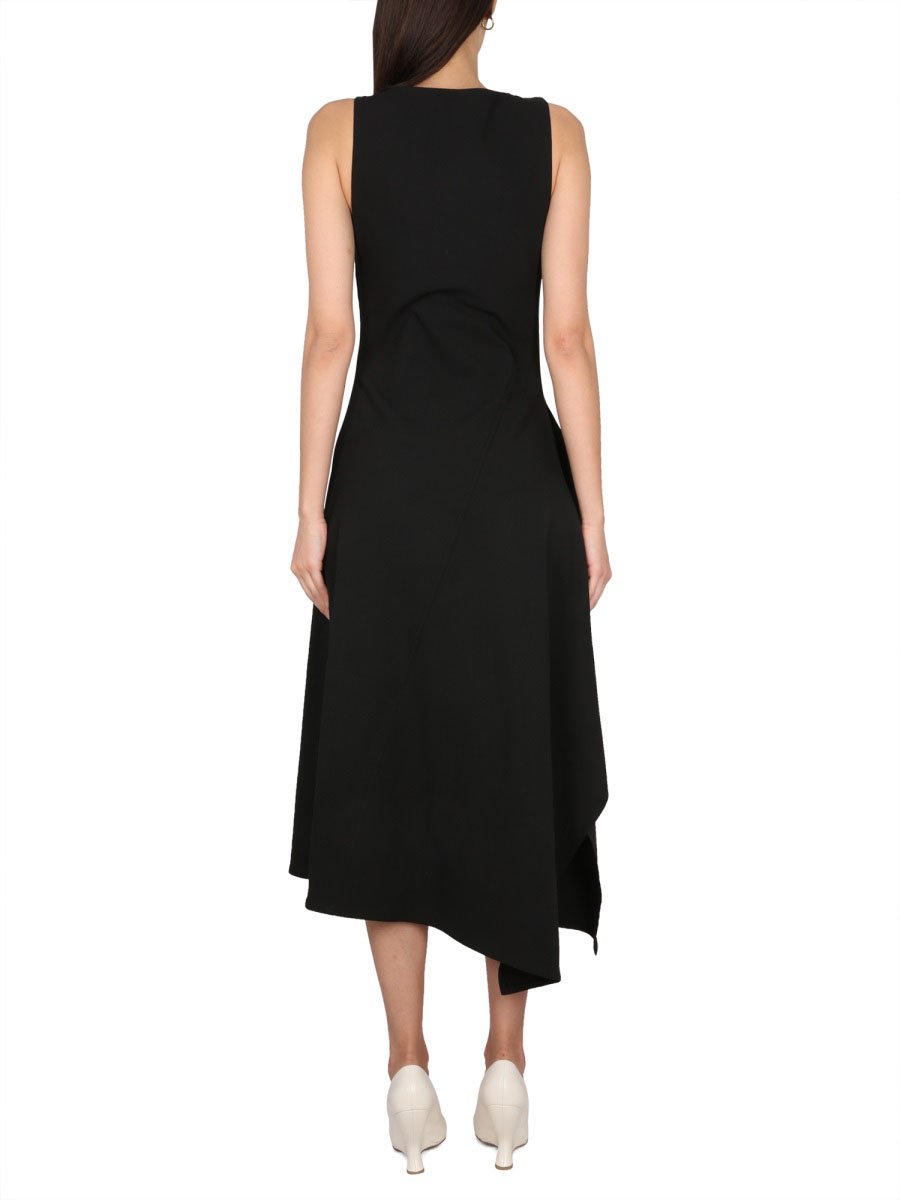 Bottega Veneta Asymmetrical Midi Dress with Unique Silhouette Zwart