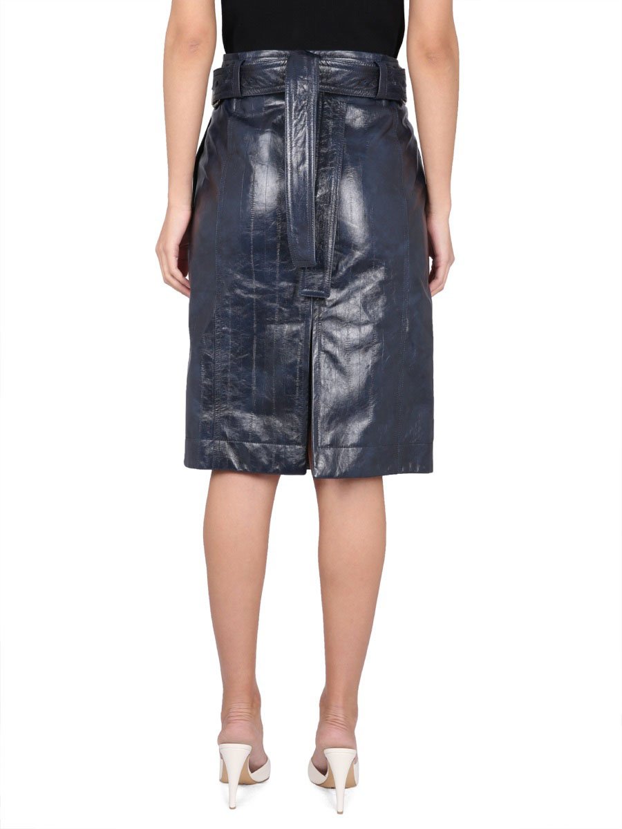 Bottega Veneta Embossed Nappa Leather Midi Skirt Bruin