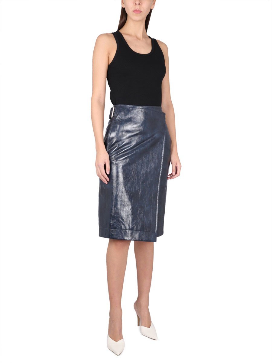Bottega Veneta Embossed Nappa Leather Midi Skirt Bruin