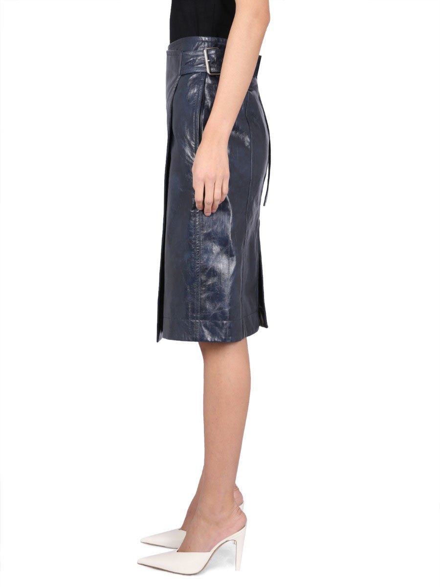 Bottega Veneta Embossed Nappa Leather Midi Skirt Bruin