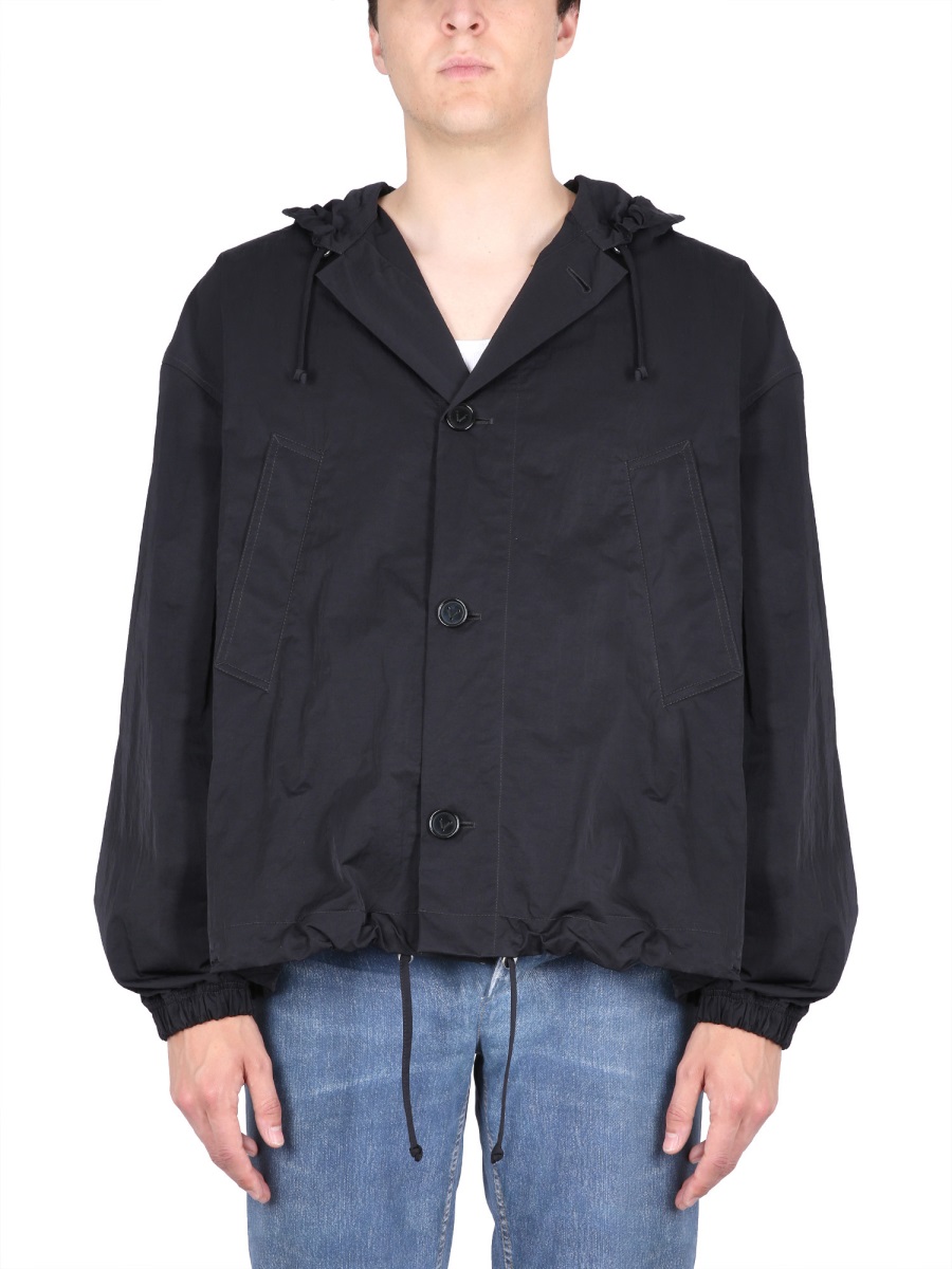 Bottega Veneta Minimalistic Jacket with Adjustable Hood and Pouch Pocket Zwart