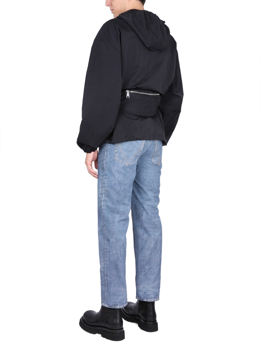 Bottega Veneta Minimalistic Jacket with Adjustable Hood and Pouch Pocket Zwart