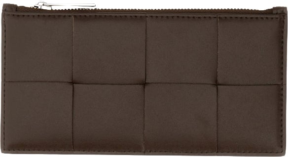 Bottega Veneta Compact Leather Card Holder with Zippered Compartment Grijs