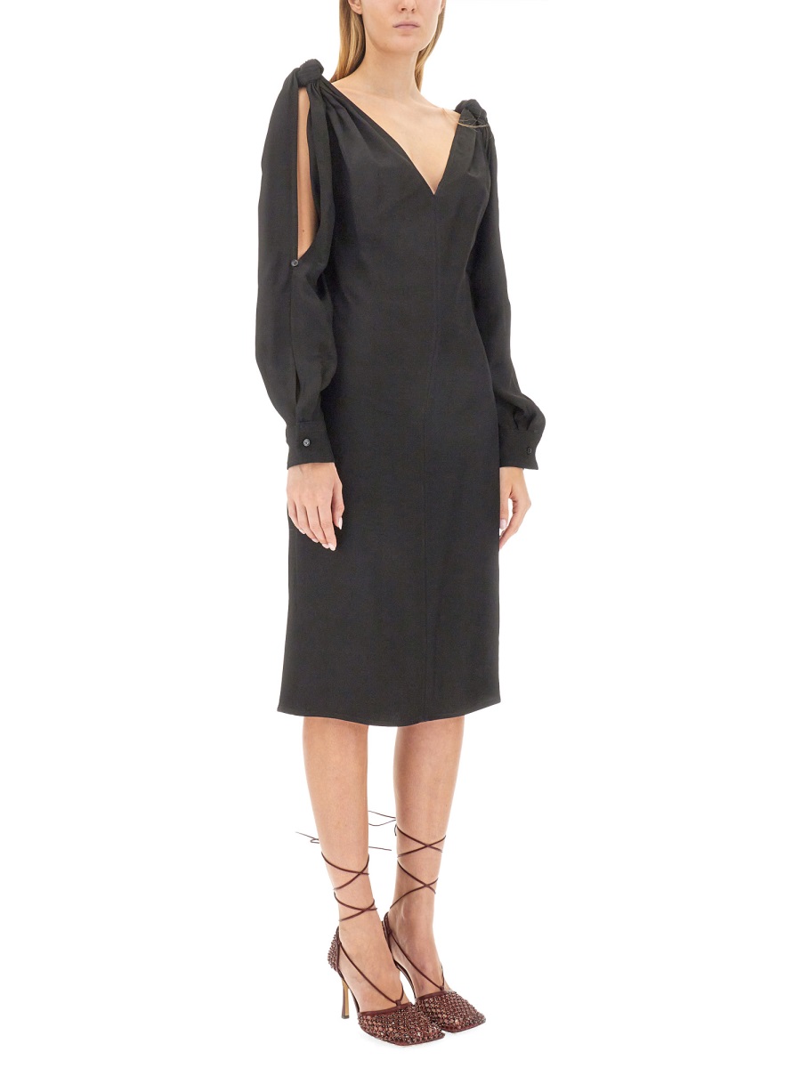 Bottega Veneta Viscose Midi Dress with Flowing Silhouette Neutraal
