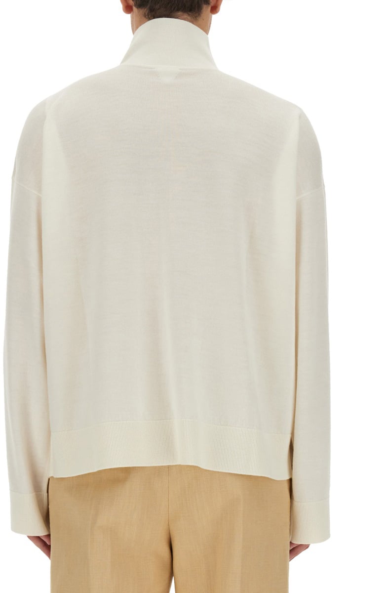 Bottega Veneta High Neck Wool Sweater with Intricate Embroidery Grijs
